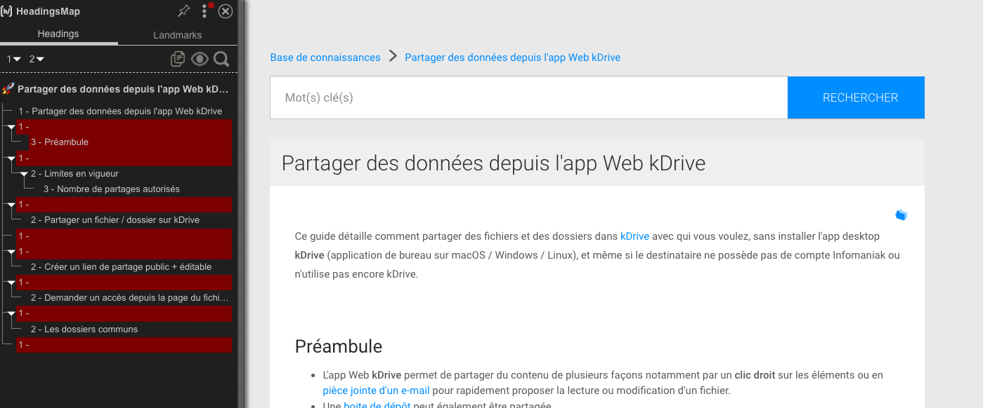 Heading map showing inconsistent hierarchy
